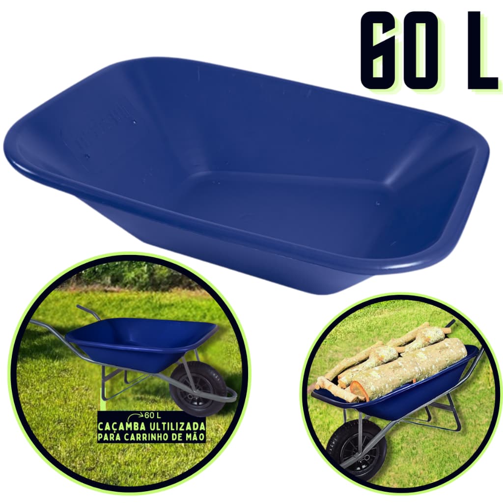Caçamba Plástica Para Carrinho De Mão 60L Metasul