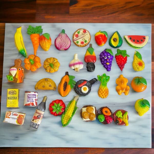Kit com 24 Ímãs de Geladeira Fofinhos Sortidos - Bichinhos, Frutas, Legumes para Cozinha