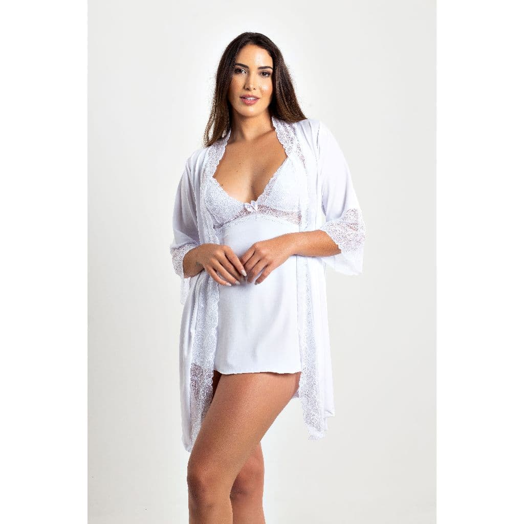 Kit Desejo Camisola Sexy e Robe Luxo Sensual Sem Bojo Hoby