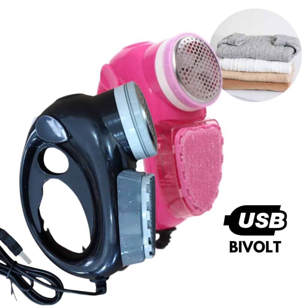 Papa Bolinha Bolinhas e Tira Pelos Elétrico USB Bivolt Cores Preto e Rosa