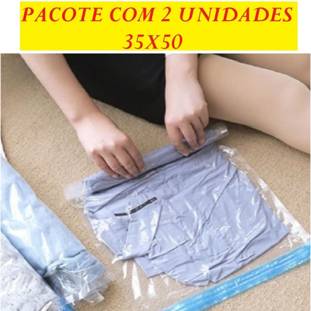 Conjunto 2 Saco A Vácuo 35x50CM Organizador Não Precisa De Bomba Edredom Cobertor Roupa Multiuso