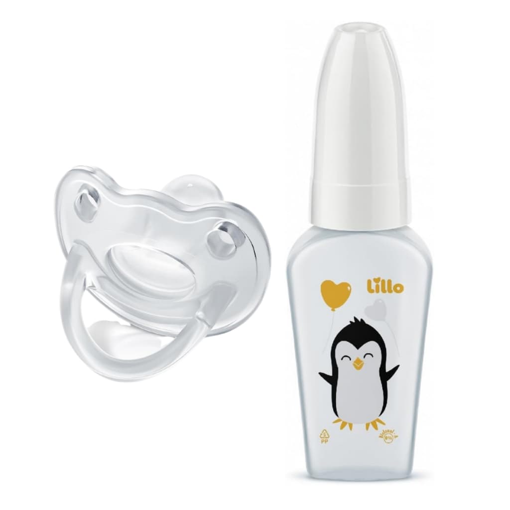 Mamadeira Chuquinha 50 mL Bico Reto com Chupeta Orto 100% Silicone 0-6 Meses Lillo