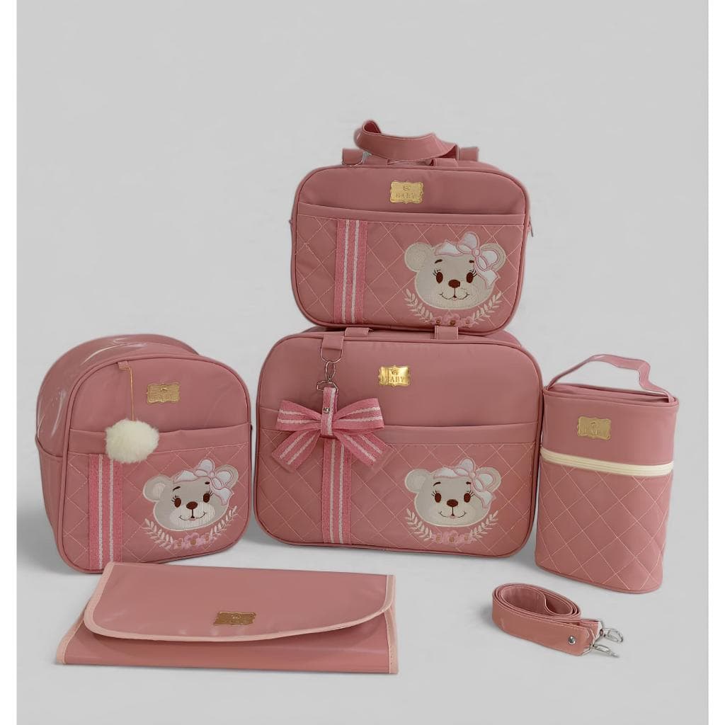 Bolsa Maternidade Kit urso com fita Mala  para recém nascido Kit de luxo 05 peças emperméavel Térmico Ayla Baby