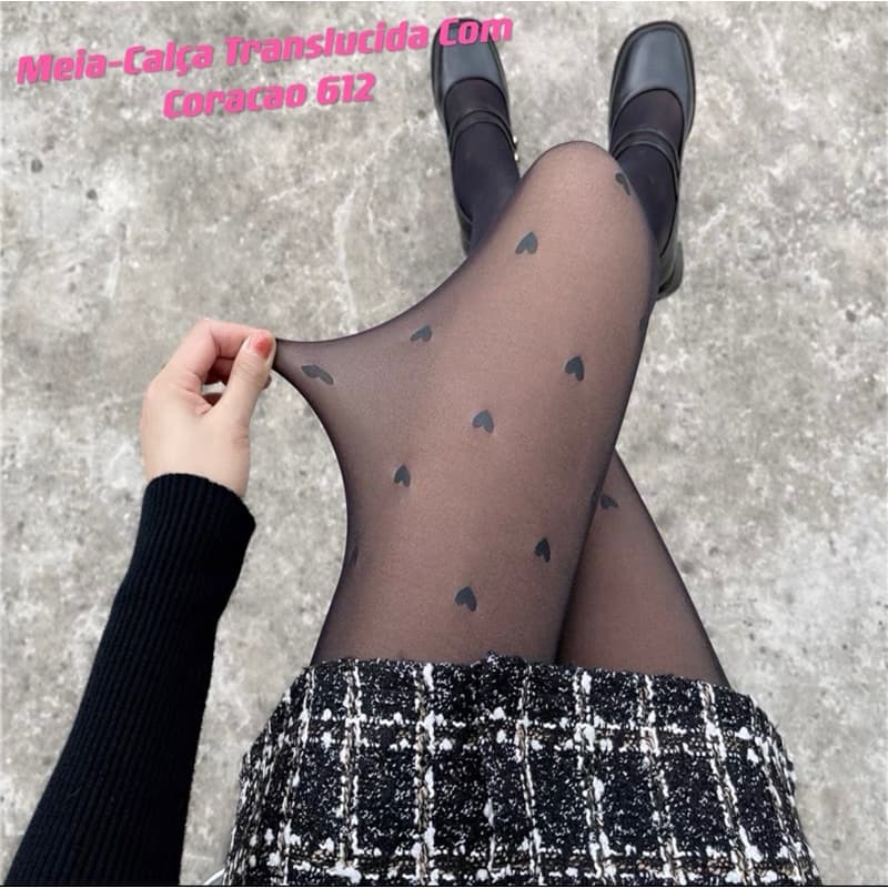 Meia Calça Femininas Translúcida Com Coração e Pelúciada Temica 612