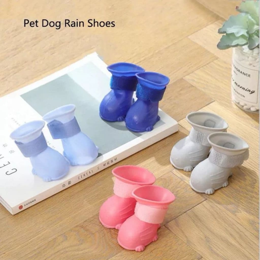 kit 4 Botinha sapato de chuva De Silicone para Cães Gato Pet Sapatinho Impermeável