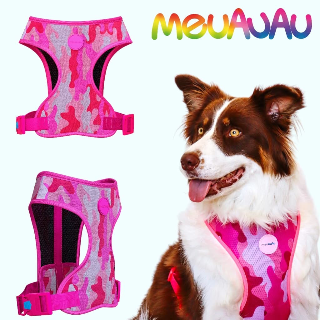 Coleira Peitoral Cachorro meuAuAu - Todas raças - York - Bulldog - shitzu - Pug - Golden