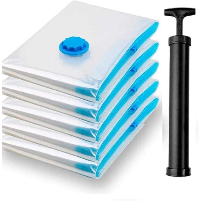 Kit Saco Vácuo 60x80 Organização de Roupas Mala Viagem Guarda Roupas Com ou Sem bomba