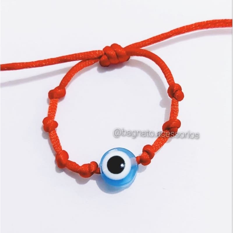 Pulseira de Proteção 7 nós Vermelha com Olho Grego Contra Mau Olhado para Bebê (0 a 2 anos)