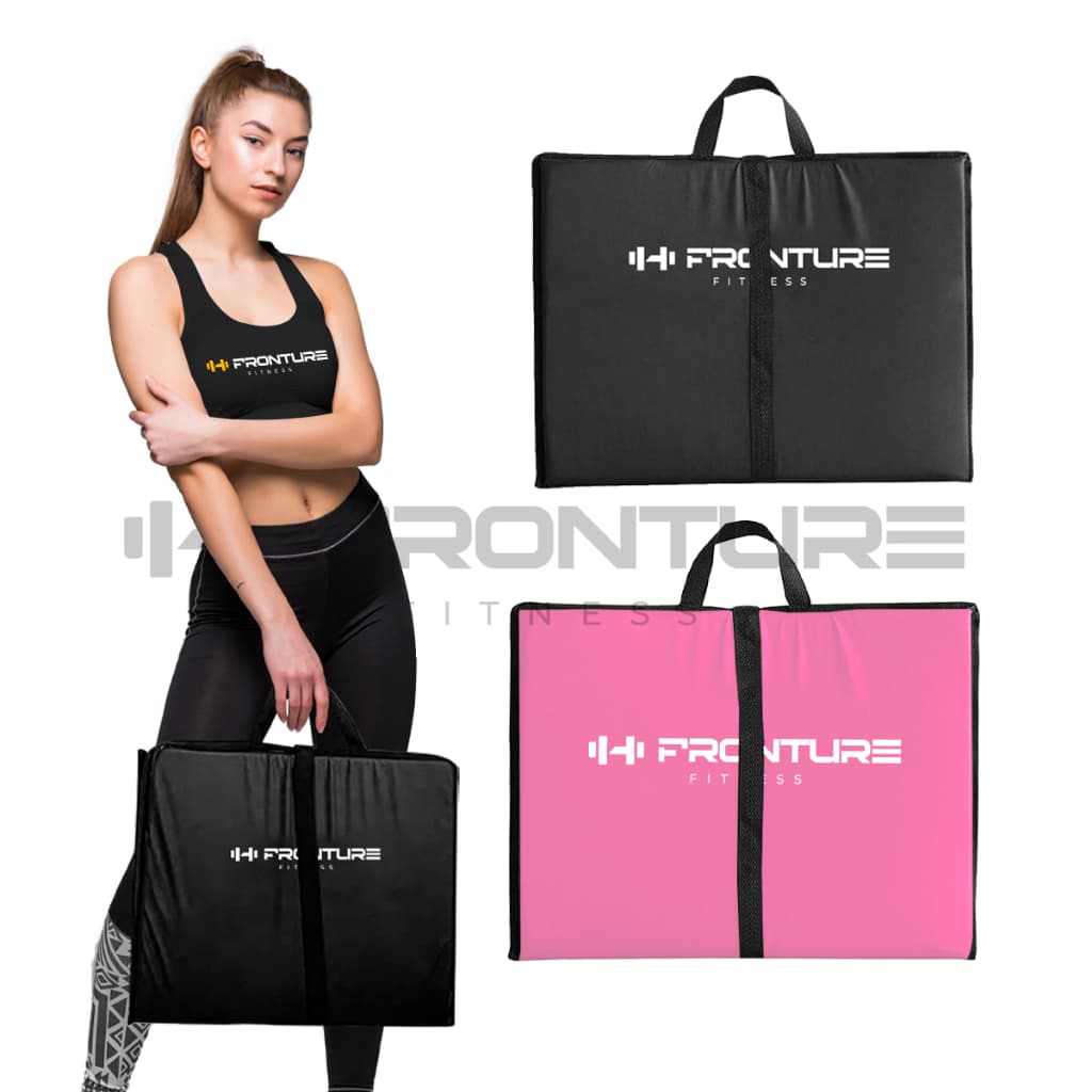 Colchonete Dobravel Preto Rosa Academia Treino  Maleta Fitness Yoga Alongamento Abdominal Exercícios