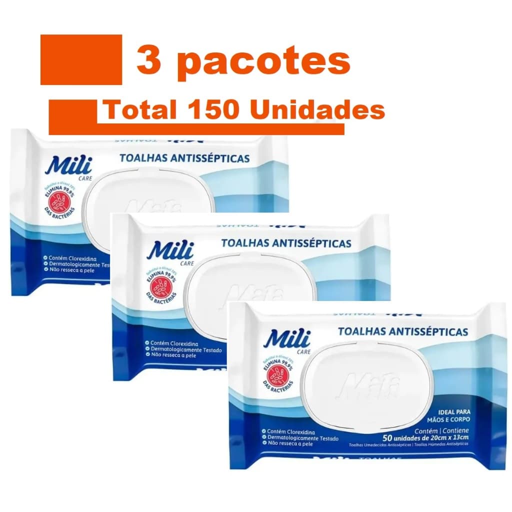 Kit Econômico Lenços Umedecidos Toalhas Antissépticas Umedecidas  Mili 150 Unidades