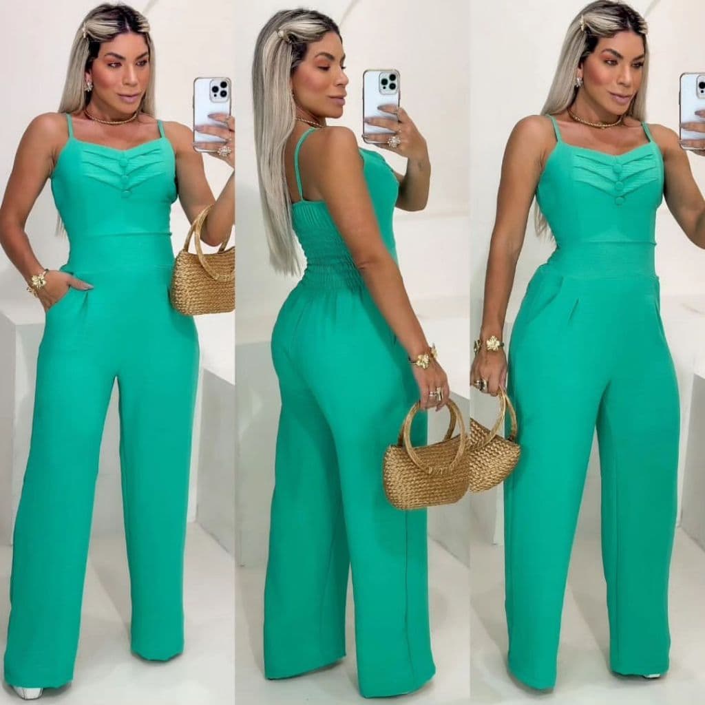 Macacão feminino longo pantalona com elastex nas costas