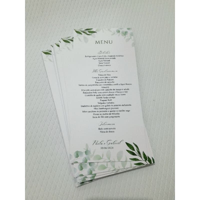 Menu de casamento personalizado