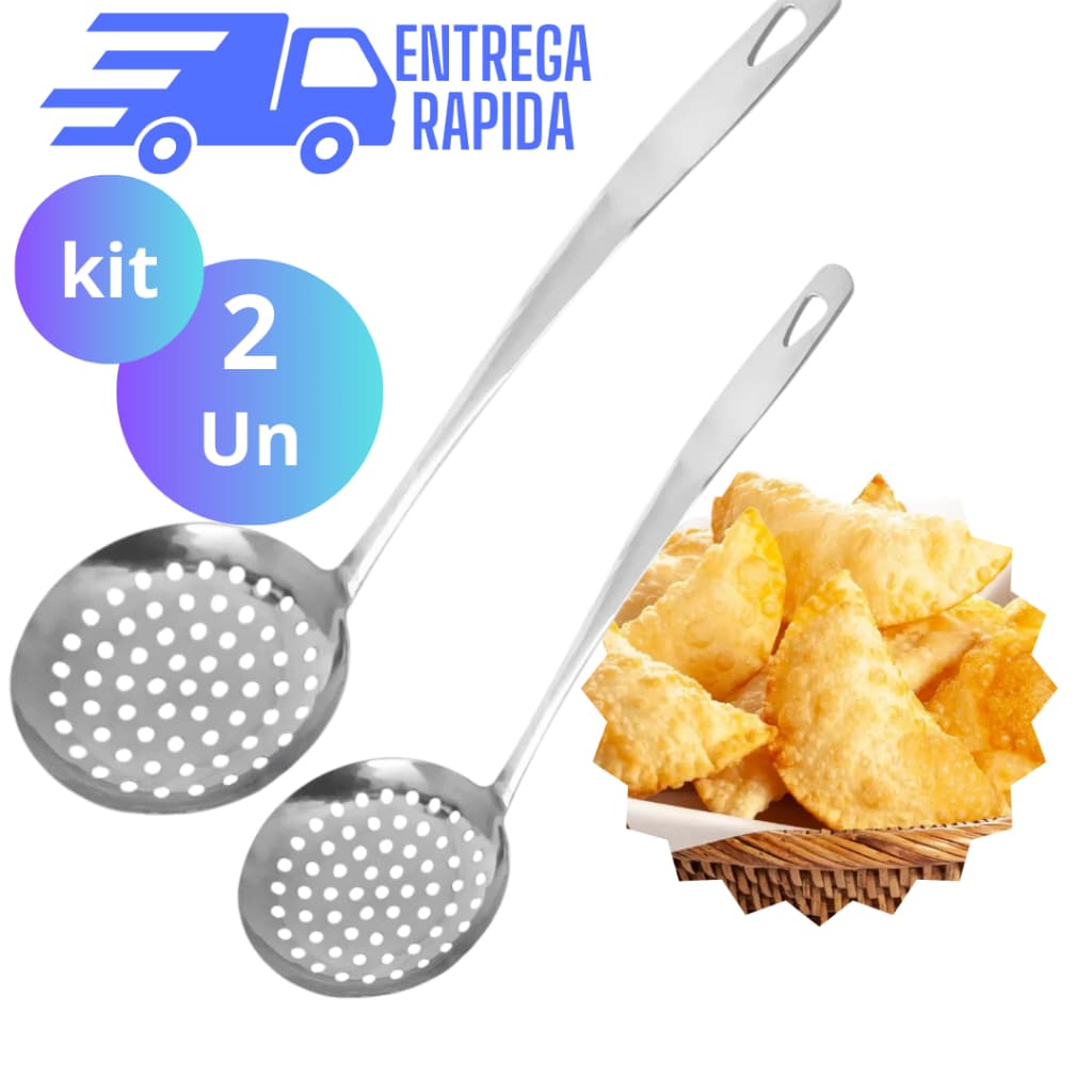 Kit 2 Escumadeira para Fritura em Aço Inoxidável Maciço 32 cm
