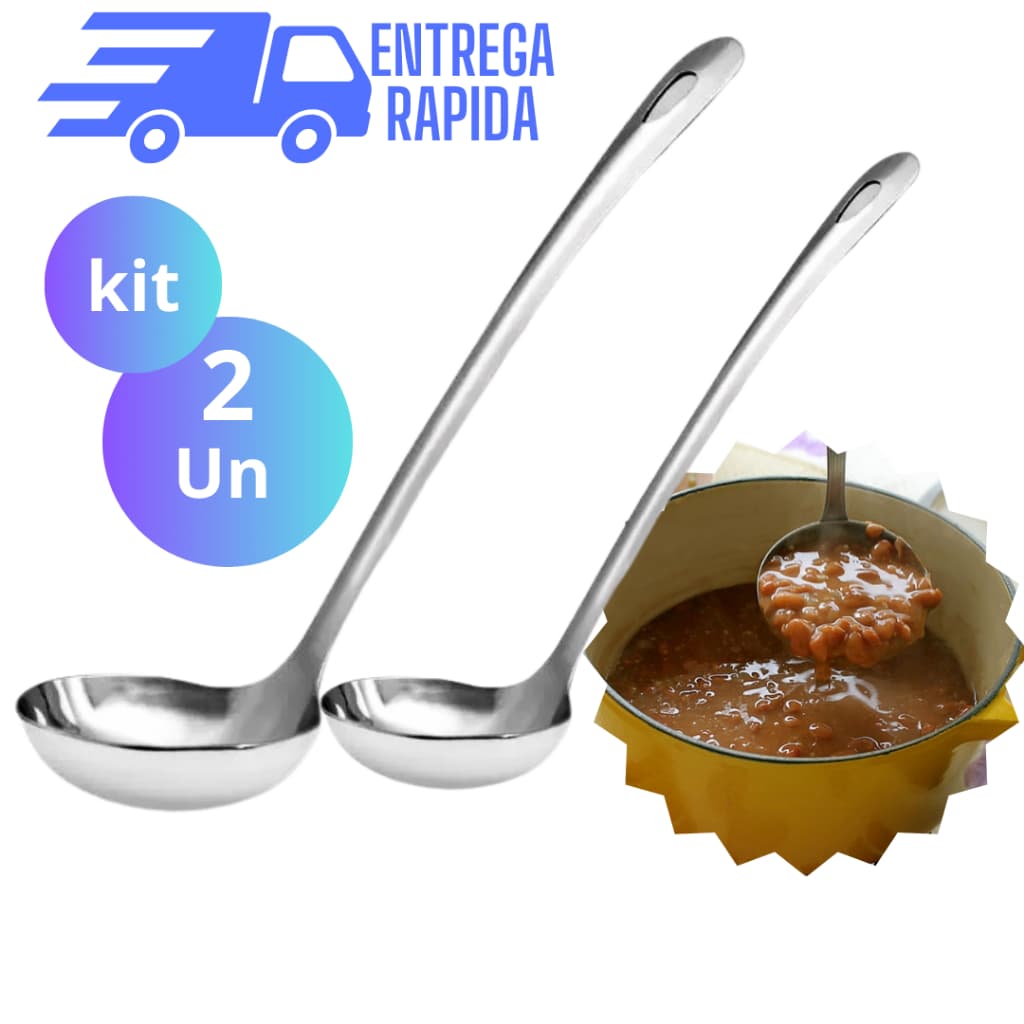 Kit 2 Concha de Sopa Feijão em Aço Inoxidável Maciço Grande 32 cm