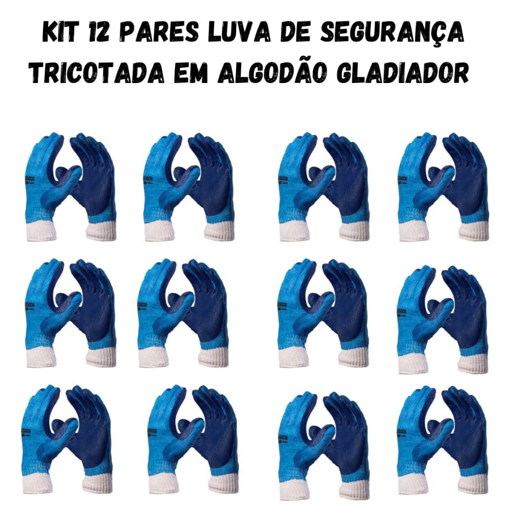 Kit 12 Pares Luva Danny Gladiador DA 36105 Borracha Construção Vulcanizado