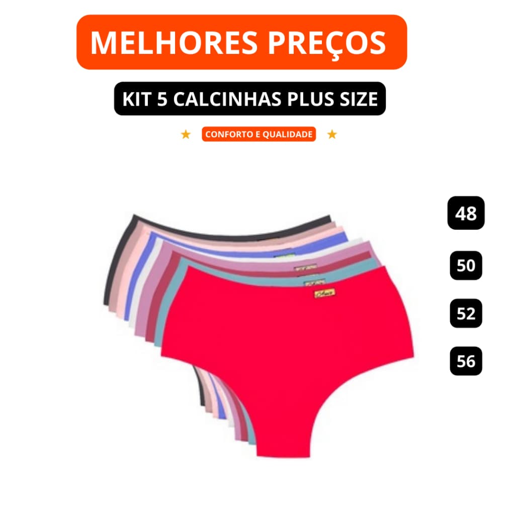 Kit 5 7 10 Calcinhas Feminina Plus Size Cós Alto Modeladora Lisa Do Tamanho 48 ao 56 ENVIO IMEDIATO