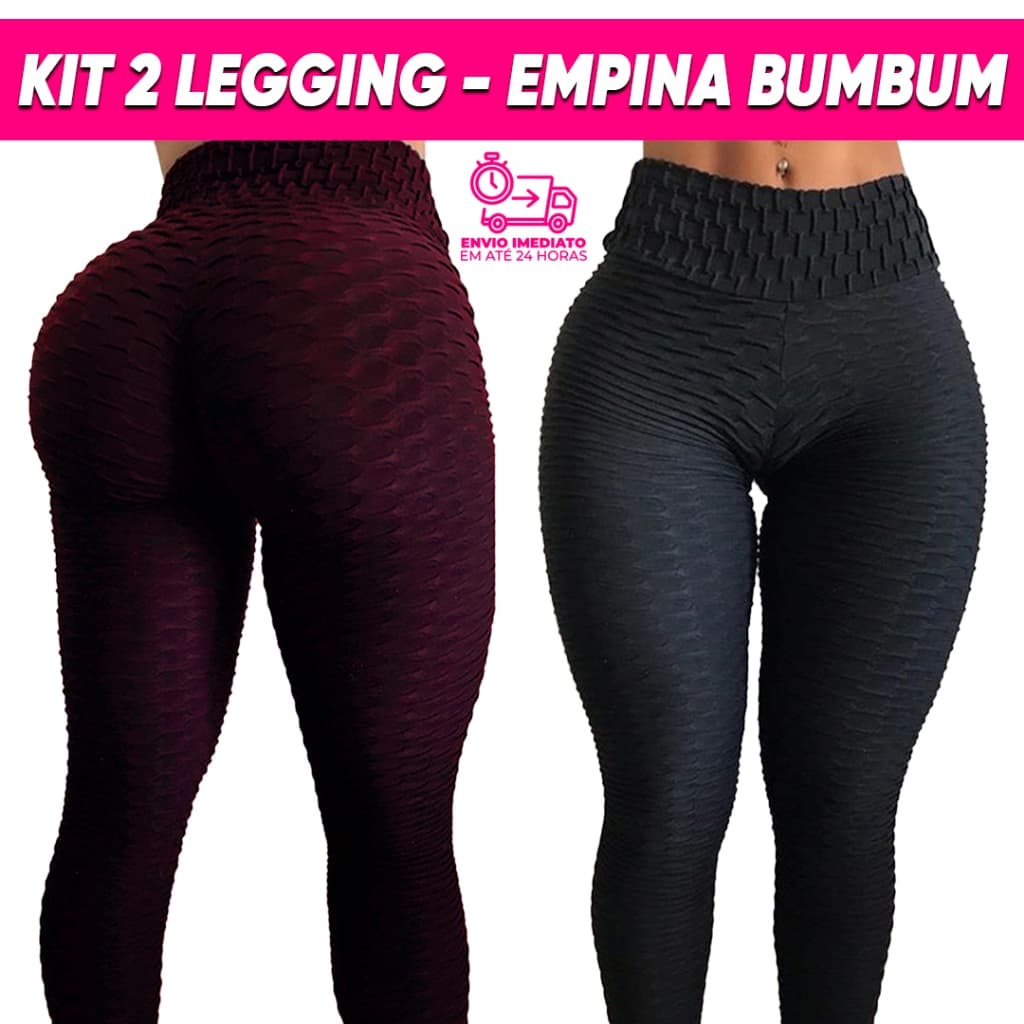 Kit 2 Calça Legging Bolha Bordo + Cores Suplex Compressão com Cós Alto Empina Bumbum Fitness Suplex