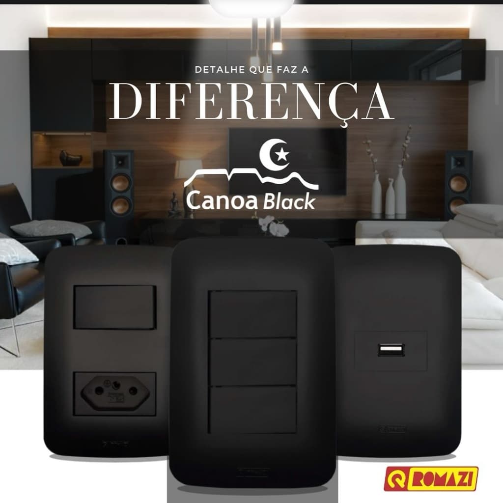 Tomada e Interruptor Romazi Canoa Black