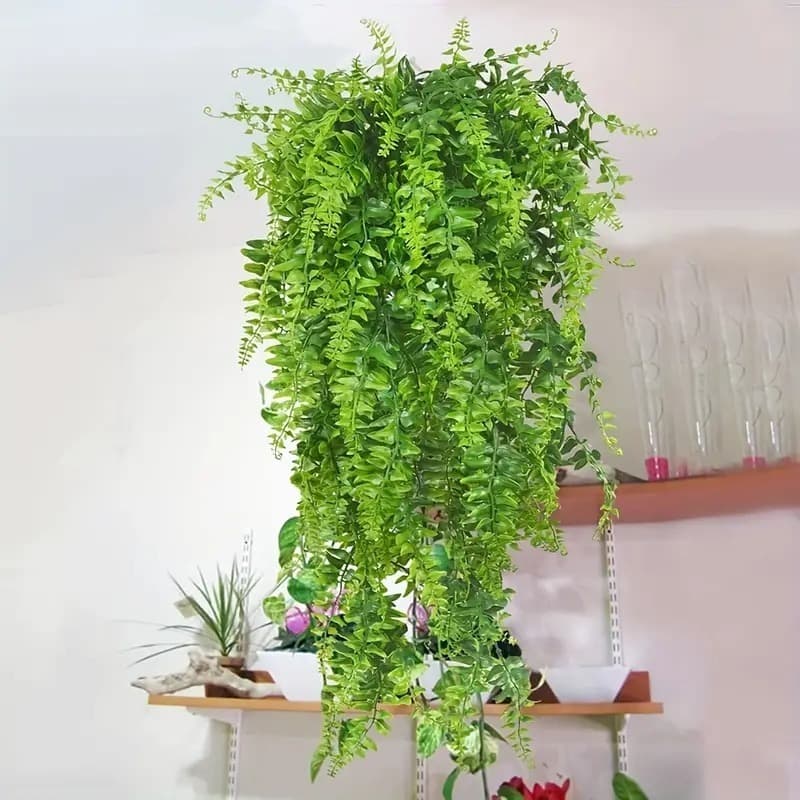 Planta Pendente Verde Artificial Samambaia Bambu Parede Varanda - DZ801458
