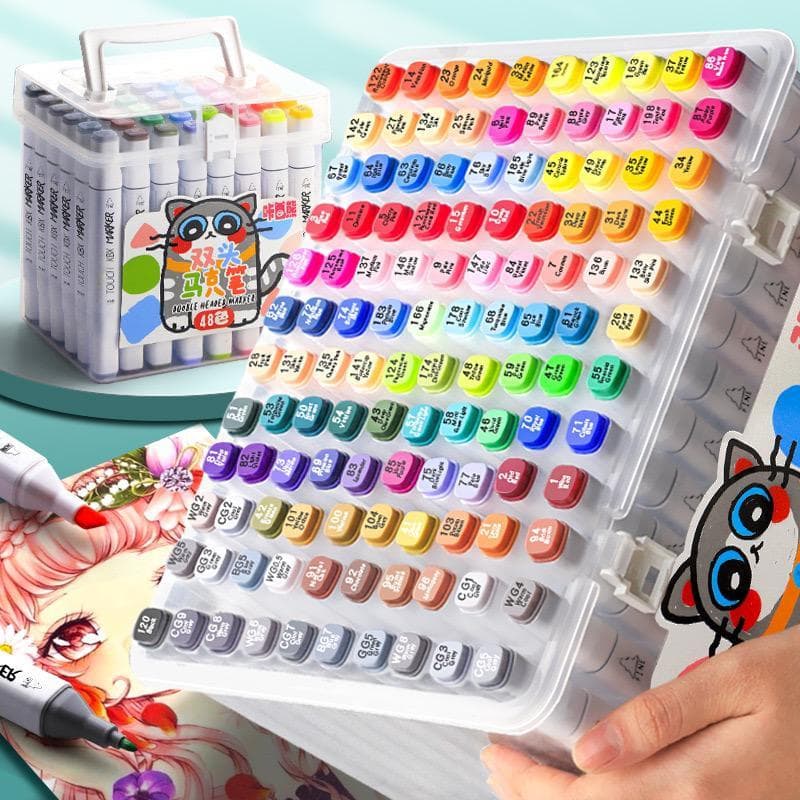 KIT Estojo/Bolsa 24/36/48/60/80 Cores Caneta Marcadora Com Ponta Dupla/Pintura De Arte/Aquarela/Material Escolar/Escritó