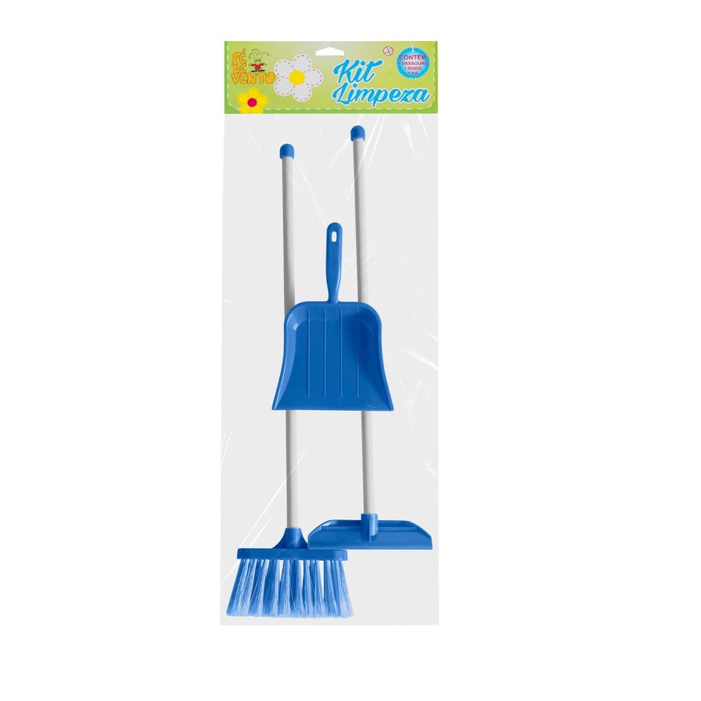 Brinquedo Infantil Menino Vassoura Rodo Pá Cor Azul Kit Limpeza Infantil