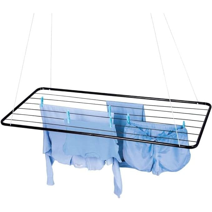 Varal de Teto Aço Preto Mor 1,20mt x 56cm Oferta Com Cordas e Acessórios