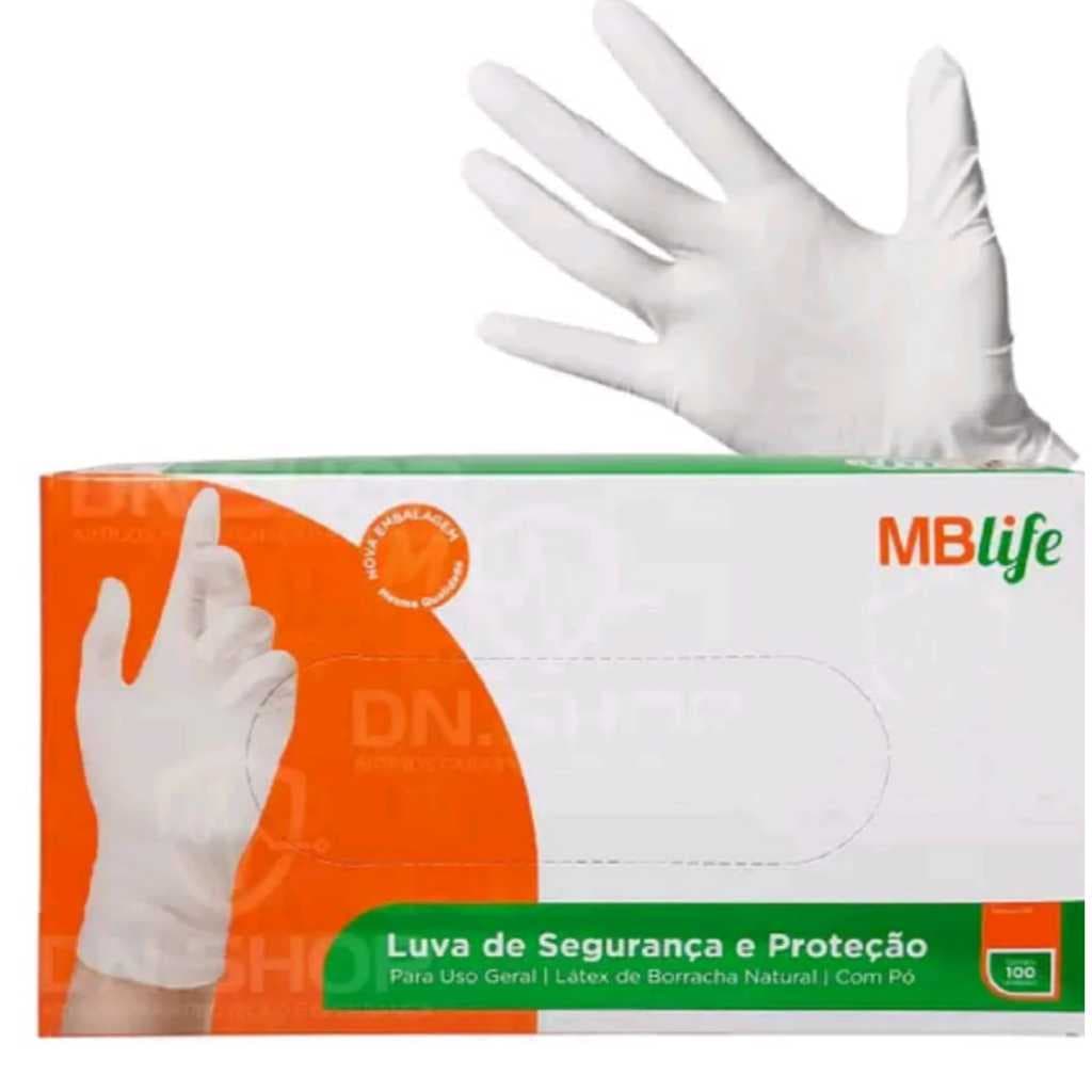 Luva De Látex 100 UN Descartável Com Pó - Tamanho PP, P, M e G