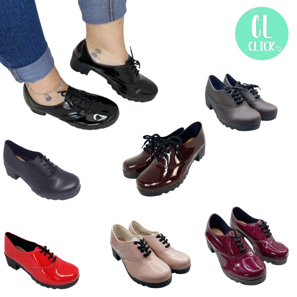 Sapato Feminino Casual Oxford Elegante Confort Salto Tratorado