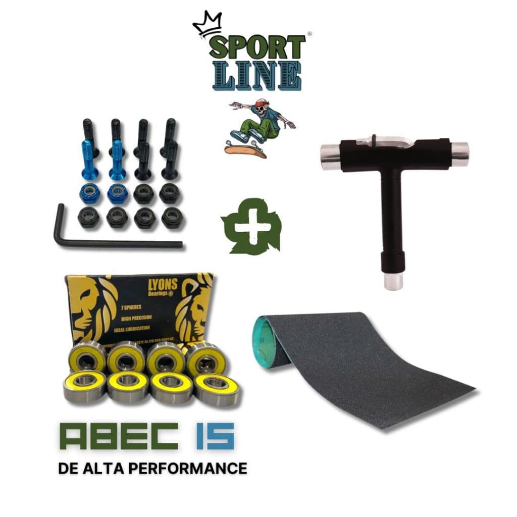 Kit Para Skate - Rolamento De Alta Performance + Chave T + Parafuso de Base Colorido + Lixa