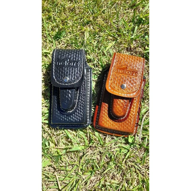 Porta canivete e porta celular de couro, vem com duas repartições