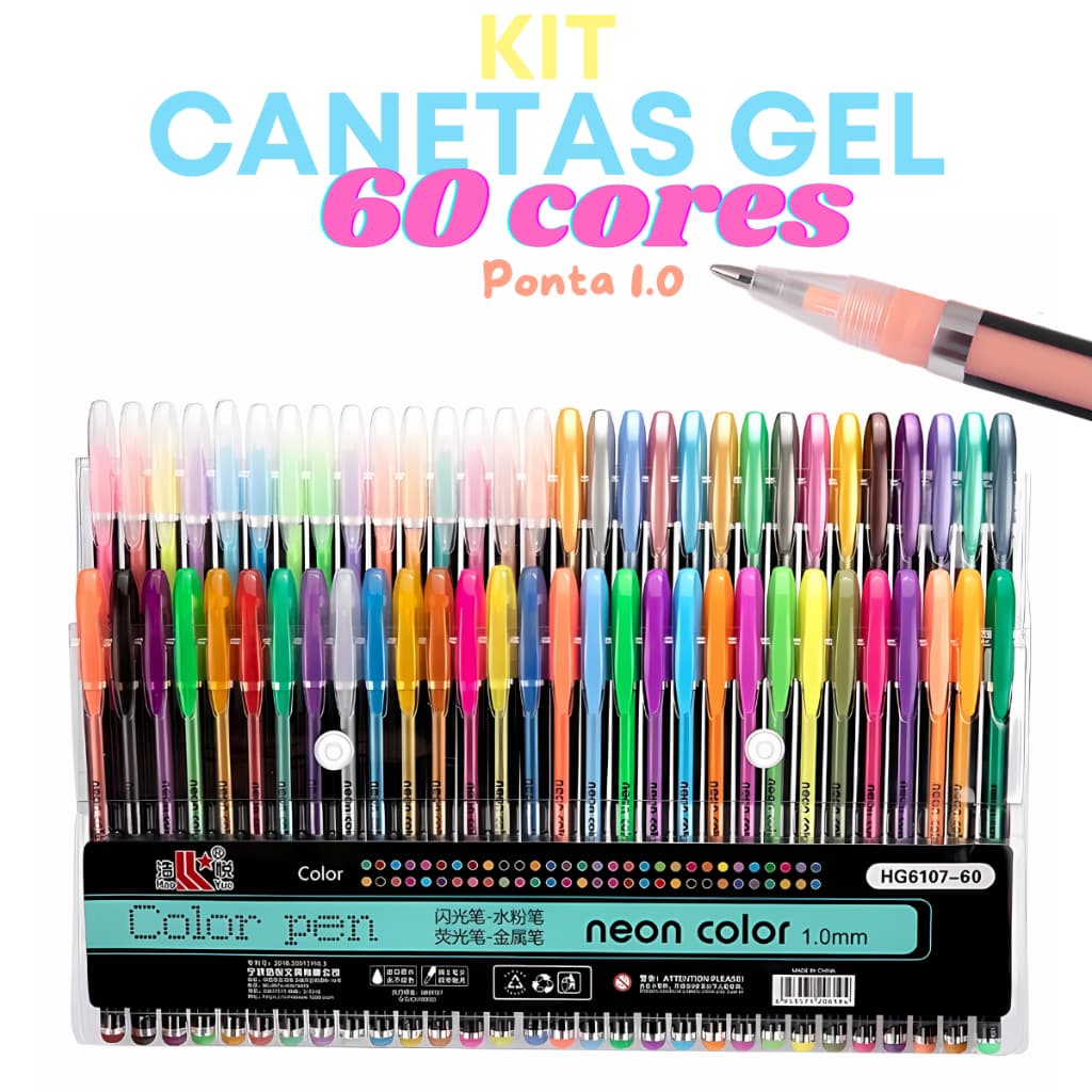 Kit Canetas Gel 60 Cores Glitter  Metálica Pastel  Neon