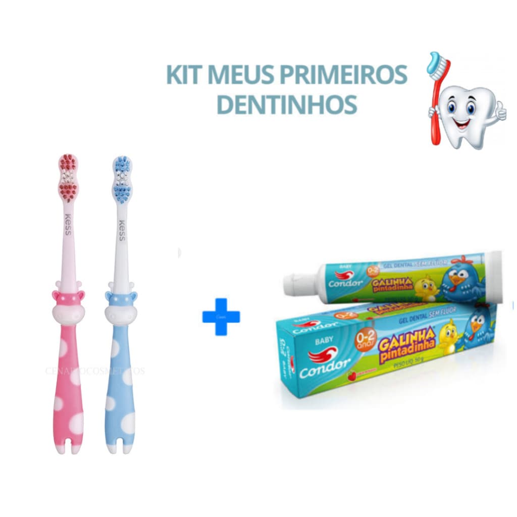 Kit Higiênico Meus Primeiros Dentinhos creme dental sem flúor e escova Kless Bebê