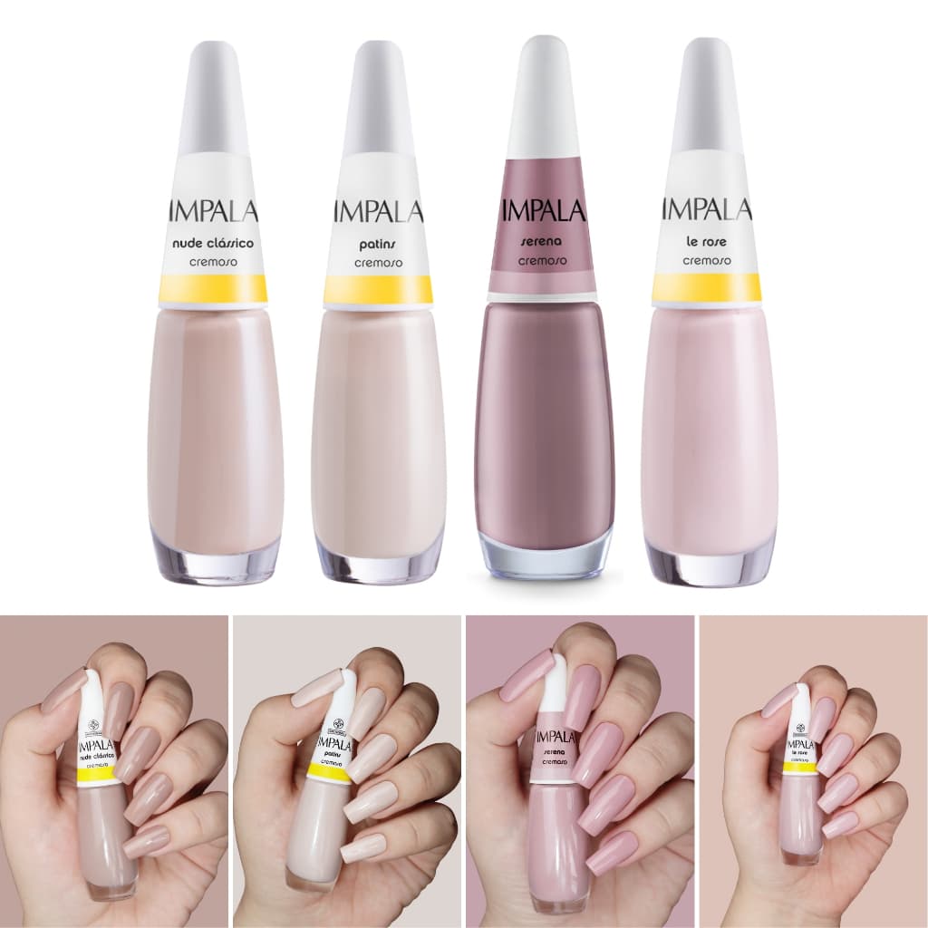 Kit 4 Esmalte Impala Tons de Nude Rosa