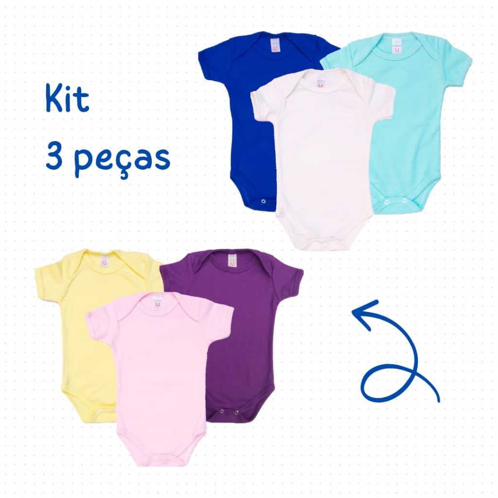 Promoção KIT Bodys Lisos Bebê 3 Peças (Cores Variadas)