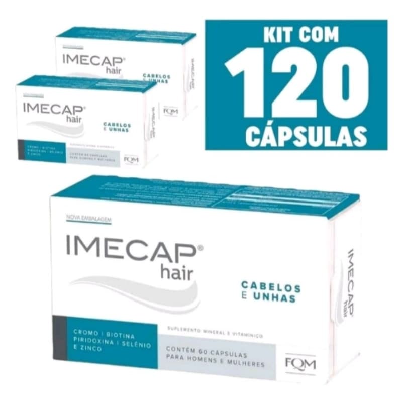 Imecap Hair Cabelos E Unhas Original Kit 120 Cápsulas