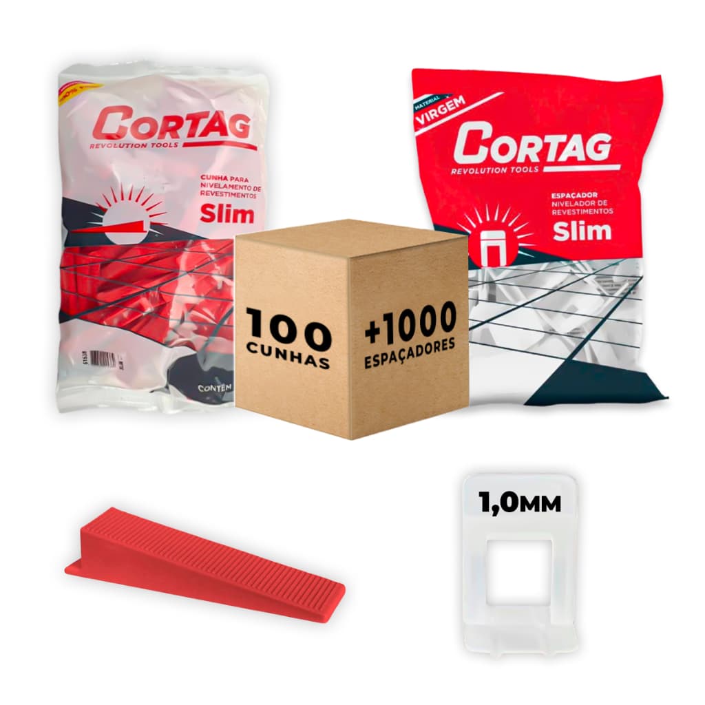 Espaçador Nivelador Slim C/1000 Pçs + Cunha Nivelamento Slim Cortag C/100/200 Peças Azulejo Cerâmica