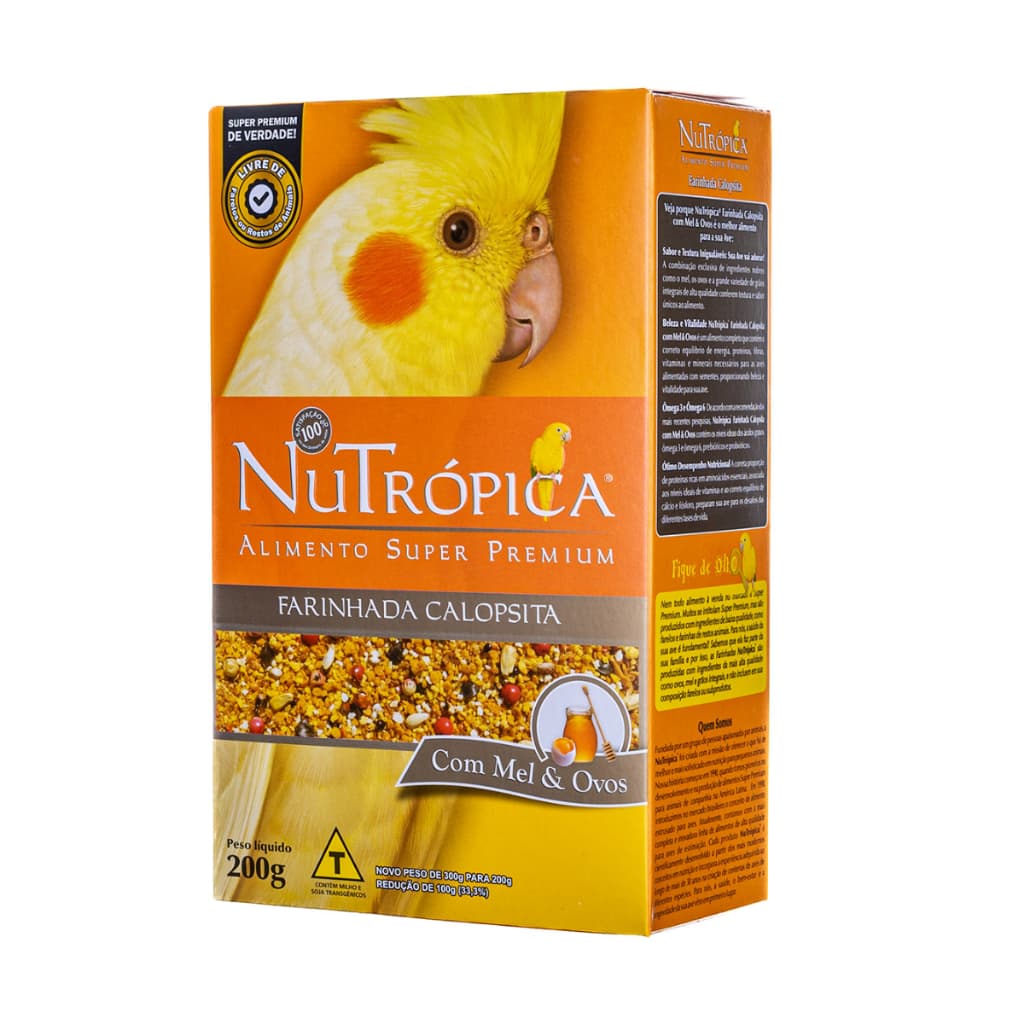 Ração Para Calopsita Nutrópica Farinhada 200g Mel E Ovos Alimento Super Premium