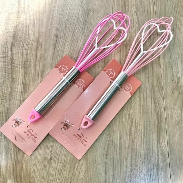 Fue Fouet Batedor de Ovo Rosa,pink,verde,lilas com Coração Silicone Cabo Inox