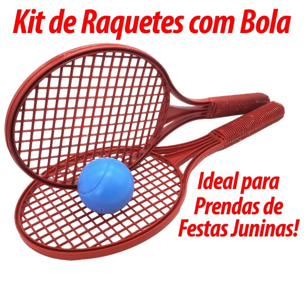 Jogo 2 Raquetes Tênis 37cm Com 1 Bola Plástico Na Redinha Excelente Doação Natal