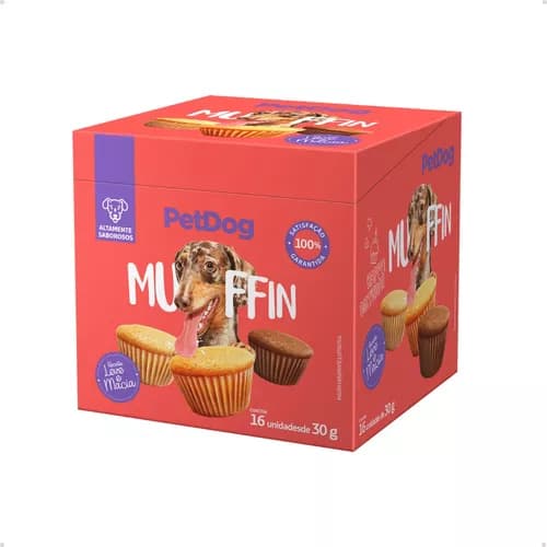 DISPLAY MUFFIN PETISCO PARA CÃES SABOR CHOCOLATE PETDOG COM 16 UNIDADES