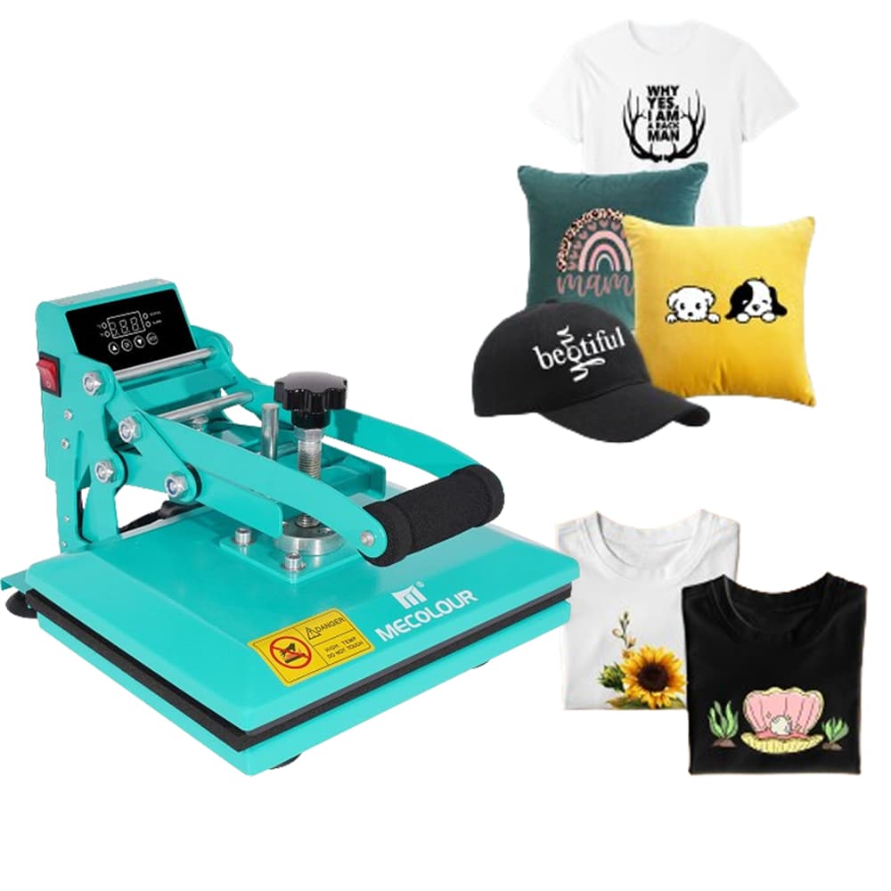 Prensa Térmica Plana A4 23x30cm para Sublimação e Transfer em Camisetas Ciano/Rosa e Branco Mecolour