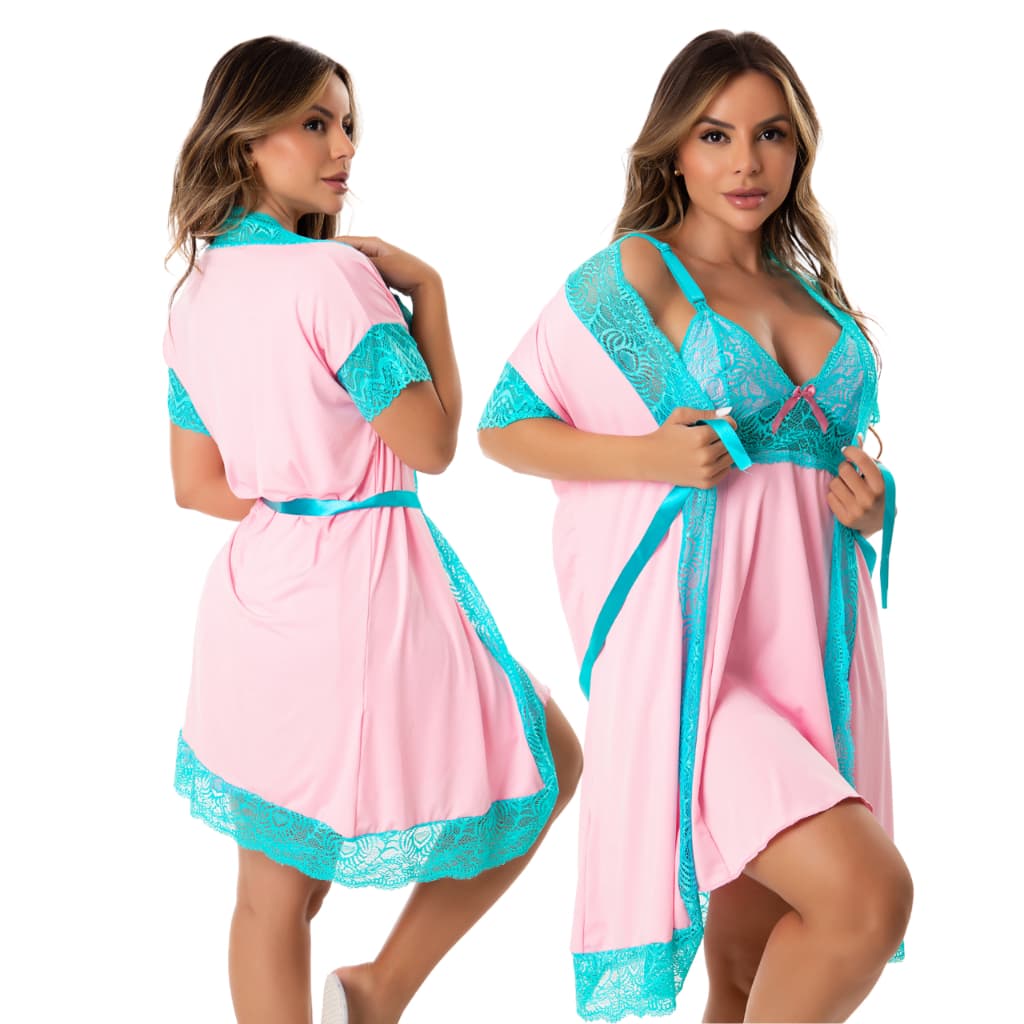 Robe Feminino Noiva Renda Luxo Roupão de Banho  Roupa de Dormir Só o Robe