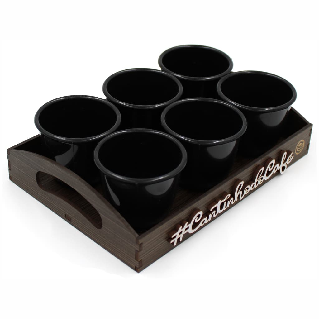 Kit Bandeja Com Aplique Cantinho Do Café Com 6 Xicaras Acrílicas 85ml Decorção