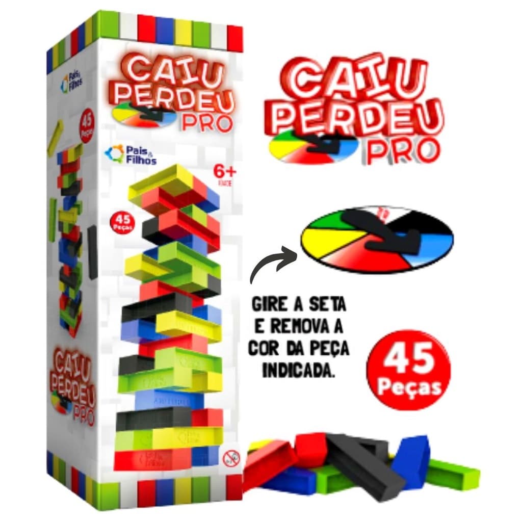 Jogo Caiu Perdeu Pro 45 Blocos Coloridos Brinquedo Educativo Blocos de Montar Pais e Filhos