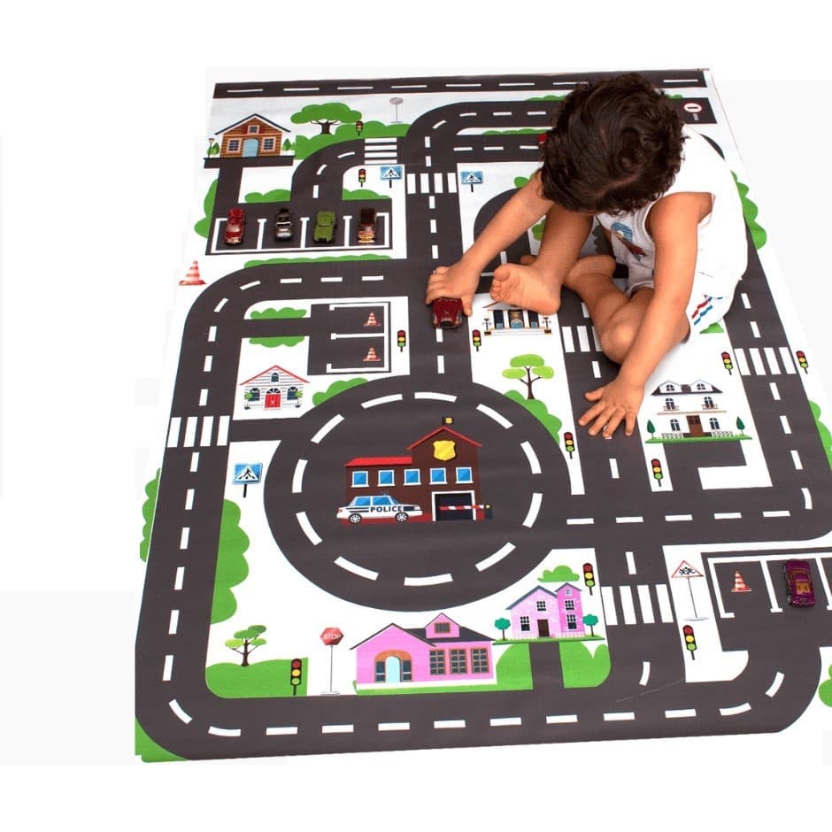 Pista de Corrida Tapete em Lona Carrinho Carro Infantil 100x65