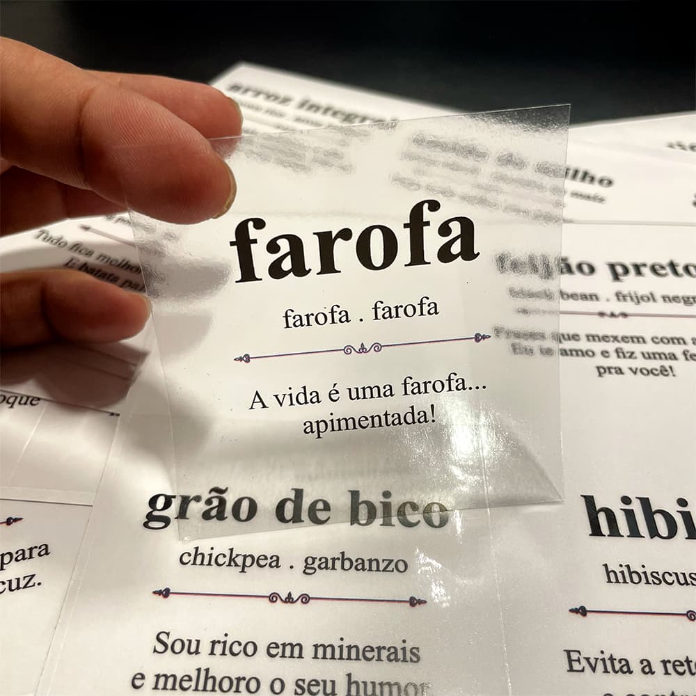 Kit 42 Adesivos Para Mantimentos Potes de Cozinha 7x7cm Modelo Dicionário Divertido Vinil Transparen