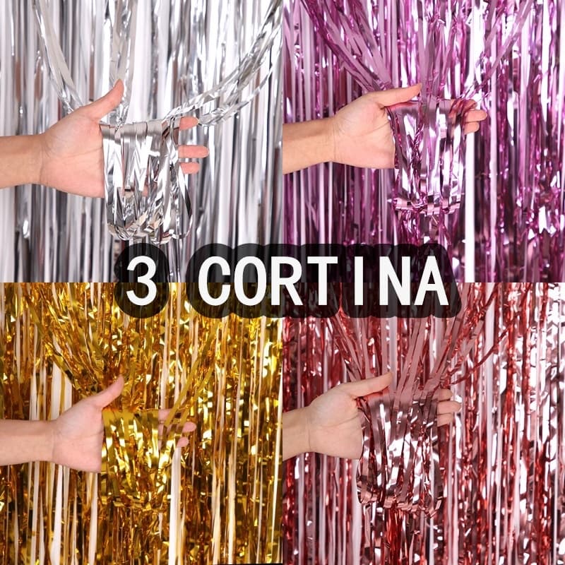 Kit  2/3/5 Cortinas  Metalizado Fita para Festa 1mx2m painel decoração fita metalizada