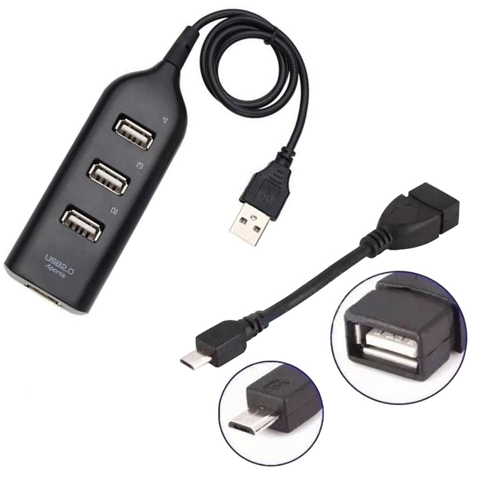 Mobilador Hub 4 Portas Usb Para Celular Com Entrada Micro Usb V8 Adaptador Teclado Mouse Impressora Fone Otg V8 Kit Gamer