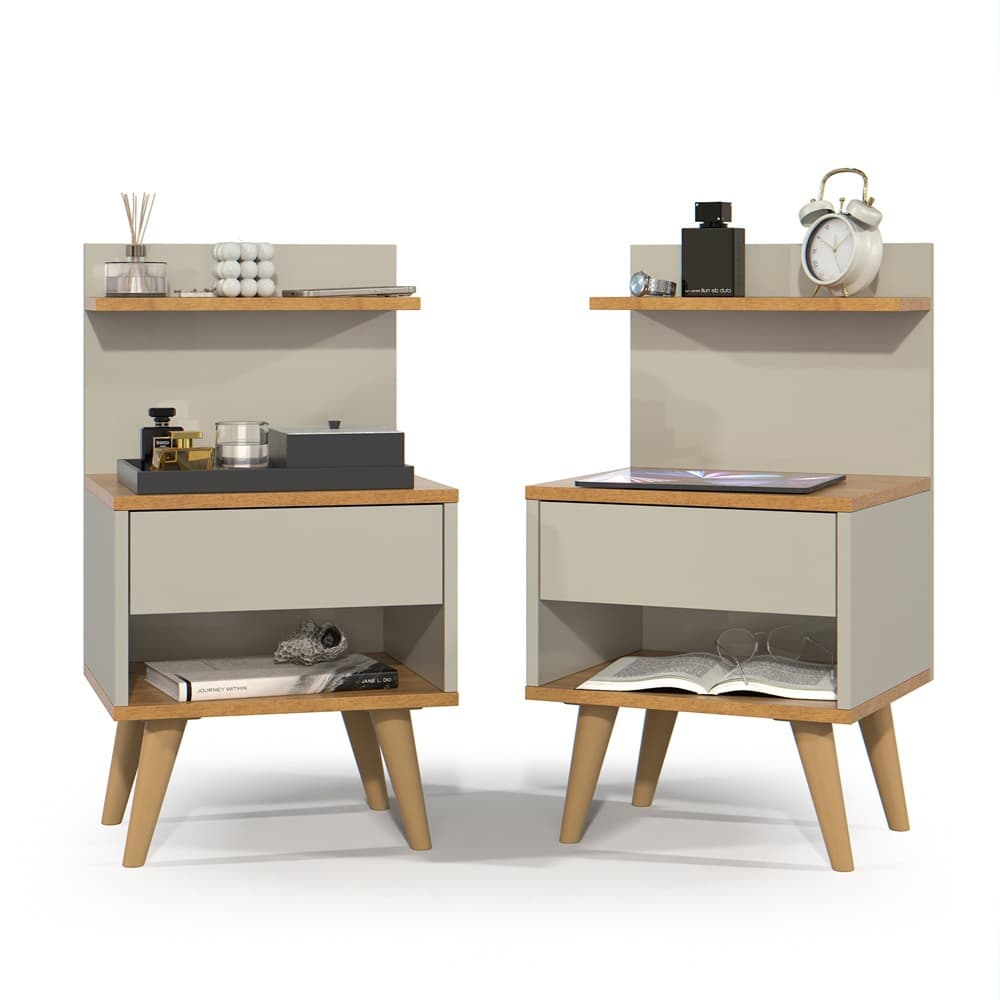 Kit com 2 Mesa de Cabeceira Retrô Com 1 Gaveta Sleep Decor - Cores