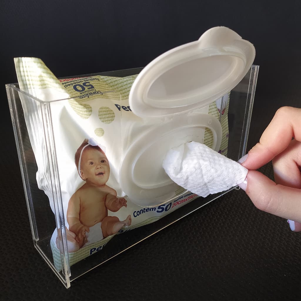 Suporte acrílico para toalha umedecida porta lenço Umedecido